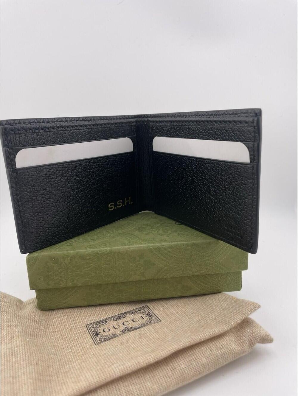 Gucci Men's Black Leather Bifold Wallet With Gold GG Initials Authentic New - Picture 7 of 9